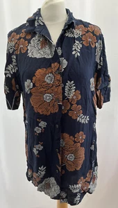 Men's Blue Floral Slim Fit Short Sleeve Shirt Size M - Picture 1 of 12