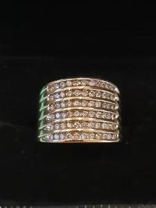 9ct gold natural diamond Ring Size M - 6 row - Picture 1 of 7