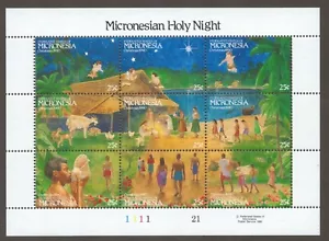 1990 MICRONESIA Christmas MUH Mini Sheet Set of 9 Stamps - Foto 1 di 2