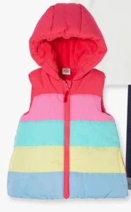 Little Me Puffer Vest Sleeveless Hoodie Rainbow Girls Sz 24 NEW NWT N14 - Picture 1 of 6