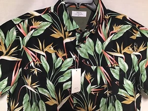 WEIV Mens Tropical Bird Of Paradise Foliage Hawaiian Short Sleeve Size L NEW - Picture 1 of 6