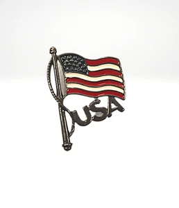 Broche prendedor bandera estadounidense esmalte tono plateado prendedores patrióticos rojo blanco azul - Imagen 1 de 2