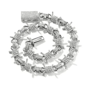 19mm Hip Hop Punk Mens Thorns Cuban Link Chain Necklace Bracelets 5A Zircon - Picture 1 of 23