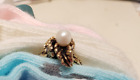 Ladies 14Kt Gold & Pearl - Beautifully  Detailed Made Ring - Accents Of Black