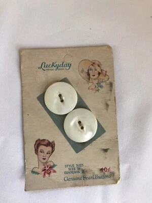 Luckyday Pearl Vtg White 7/8" USA Lot 2 Flat Genuine Pearl Sz 36Buttons Card  - Image 1 of 4