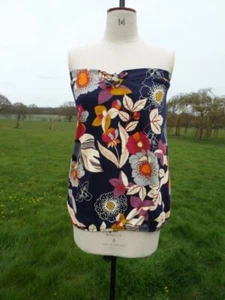 Floral Blouson Bandeau Strapless Stretch Cotton Elastic Hem Top NEXT UK 24 BNWT - Picture 1 of 4