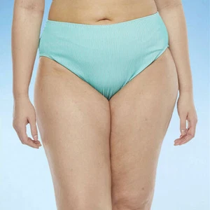 Decree Woman Plus Sz 3X Blue Ribbed Full Coverage High Rise Bikini Swim Bottom - Picture 1 of 2