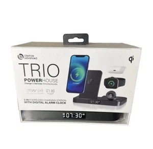 3-in-1 Qi Wireless Charging Station W/ Alarm Clock Apple Watch AirPods iPhone - Picture 1 of 3