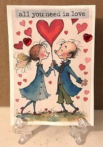 ACEO Art Trading Card ATC Original OOAK All You Need Love Hearts Gems Valentines - Picture 1 of 1