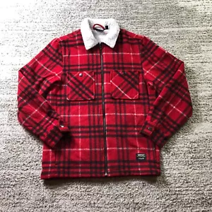 Wesc Liam Jacket Unisex Mens M Womens L Red Plaid Flannel Sherpa Full Zip - Picture 1 of 14