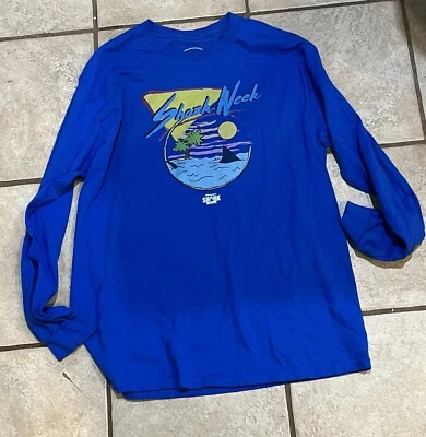 SHARK WEEK DISCOVERY STORE BLUE LONG SLEEVE T-SHIRT ADULT LARGE HARD TO FIND - Image 1 of 2