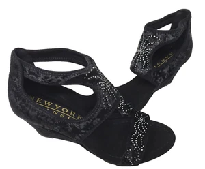 Women's New York Transit Natural Pretty Blk Wedge Sandals Wide Size:8 121L - Picture 1 of 5