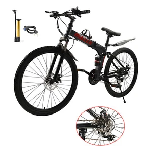 26"wheels 27 speed double disc brake folding mountain bike MTB for adults Black - Picture 1 of 18