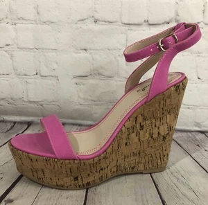 Qupid Ultra High PINK Ankle Strap Cork Wedge Platform HEELS / SHOES Women's 8.5 - Picture 1 of 10