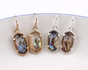 Neu facettierte Mini Oval Gold Klaue Abalone Muschel hängen Tropfen Ohrringe Boutique Geschenk - Bild 1 von 19