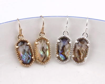 New Faceted Mini Oval Gold Claw Abalone Shell Dangle Drop Earrings Boutique Gift - Image 1 of 4