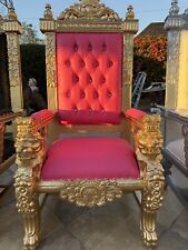 Pink & Gold Gothic Throne Medieval Style Chair with Lion Head Armrest