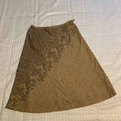 Talbots A Line Skirt Size 8 Paisley Two Tone Brown and Tan - Image 1 of 4