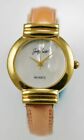 Jaclyn Smith Watch Womens Stainless Gold Steel Leather Peach Water Re MOP Quartz