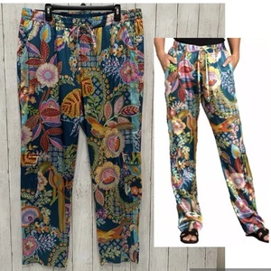 NWT Johnny Was Silk Multicolor Wild Kelly Pants XL $318 Boho Cargo Pockets - Picture 1 of 21