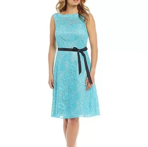 Calvin Klein 4 Small Aqua Teal Lace Romantic Spring Easter Feminine Flare Dress - Picture 1 of 8
