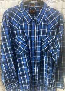 Plains Shirt Mens Big Man 3X Pearl Snap Long Sleeve Blue Plaid Cowboy Western - Picture 1 of 4