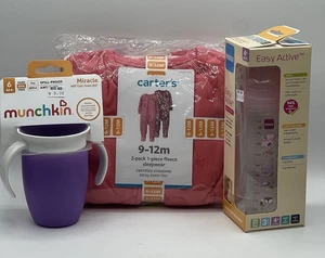 Carter's 2 Pack 1 Pc Fleece Sleepwear 9-12 M, Muchkin Cup & MAM Easy Active Bott - Picture 1 of 5