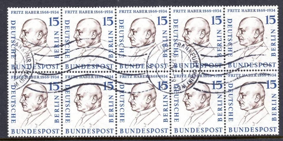 Germany Berlin Scott #9N151 VF Used 1957 15 Pfg Fritz Haber Block of 10 - Image 1 of 1