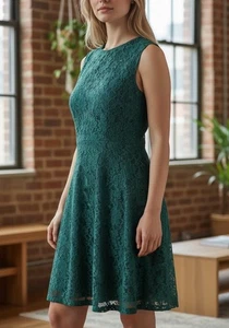 French Connection Fit & Flare Kleid grün Spitze Damengröße 6 ärmellos elegant - Bild 1 von 10