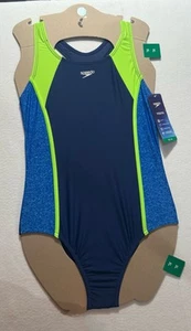Speedo Girls Racerback Sport Splice One Piece Swimsuit Chest Swim Team Infinity - Picture 1 of 6