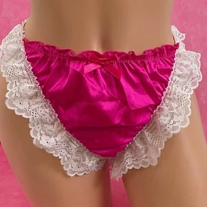 Bragas vintage años 90 y2k rosa magenta sedoso coqueta encaje bragas para mujer XL - Imagen 1 de 2