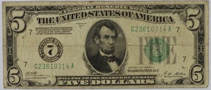 US 5 Dollar Note FRN 1928 Series A Green Stamp (7) Chicago - Picture 1 of 2