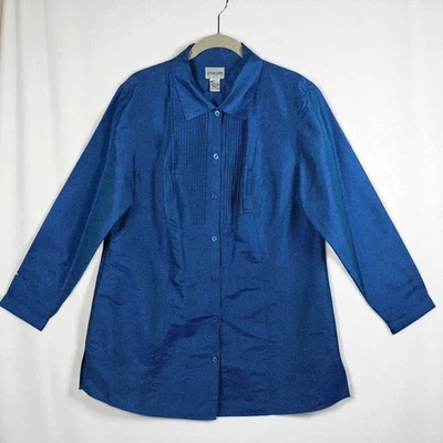 Blusa Top de Seda Chico's Para Mujer Talla 2 (Grande) Con Botones Manga Larga Azul Foto 1 de 4