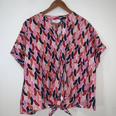 Top de lino de lujo Charter Club para mujer XL brillante dobladillo con corbata crucero resort costero Foto 1 de 4