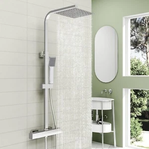 Bathroom Thermostatic Exposed Shower Mixer Twin head Large Square Bar Set Chrome - Picture 1 of 7