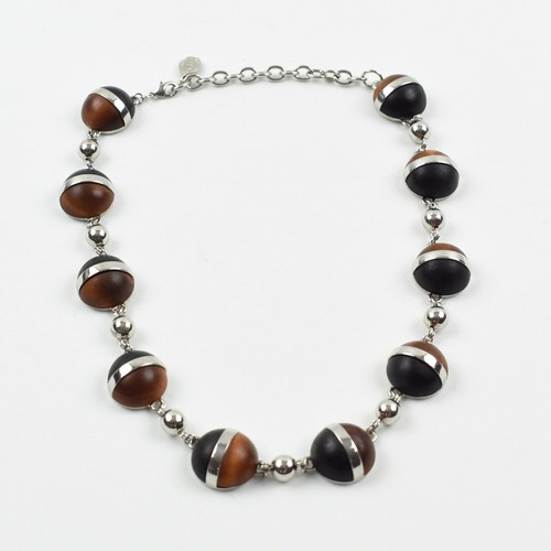 Collana girocollo vintage Balenciaga Paris cromo e legno