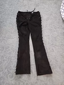 Venus Black Cordouroy Pants With Side And Front Lacing Size 12 - Picture 1 of 4