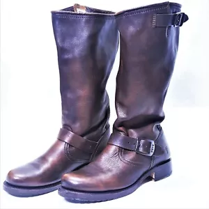$368 FRYE BOOTS 8 VERONICA ALTI FIBBIA BASSA stivali da equitazione in pelle marrone - Foto 1 di 12