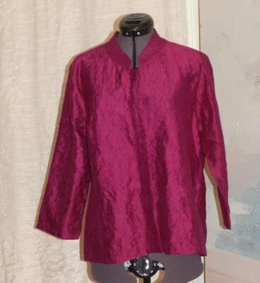 Eileen Fisher Womens Jacket Blouse Small S Purple Silk Button Up Top Mandarin - Image 1 of 4