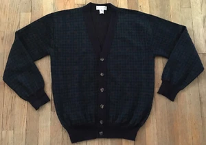 VTG 80s Tricots St Raphael Wool Cardigan, Forest Green Houndstooth, Med to Large - Picture 1 of 12