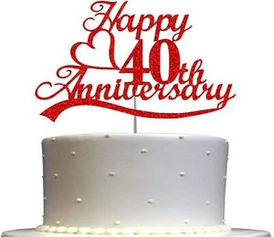 40th Anniversary Cake Topper Red Glitter - Picture 1 of 4