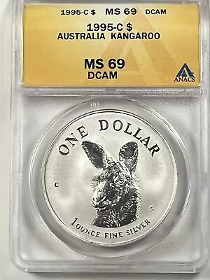 1995 C Australia Kangaroo Silver Dollar : ANACS MS69DCAM - Image 1 of 4