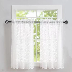 Lace Kitchen Curtains 36 inches Length 2 Panels Retro 26" W x 36" L, White 1 - Picture 1 of 2