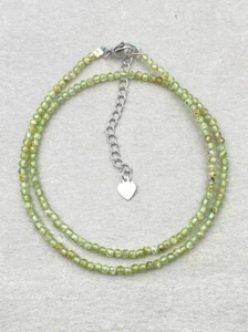 A++ Dainty Peridot Faceted Round Gemstone Beads August Birthstone Necklaces 24'' - Picture 1 of 20