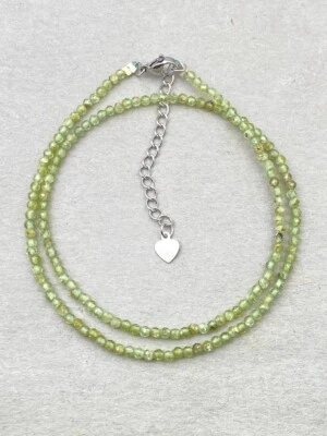A++ Dainty Peridot Faceted Round Gemstone Beads August Birthstone Necklaces 24'' - Image 1 of 4