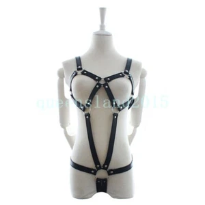 Women Goth Cupless Bra Lingerie Leather Body Harness Binding Belt Clubwear - Picture 1 of 6