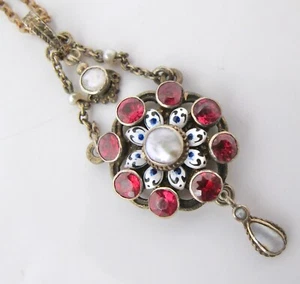 Gorgeous antique enamel and gem set silver-gilt Austro-Hungarian pendant c1890 - Picture 1 of 6