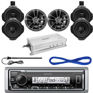 Marine Single DIN Stereo Receiver, 2x 6.5", 4x 8" Speakers + Wire, Amplifier - Picture 1 of 8
