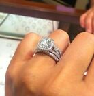 3 Ct Cushion Cut Moissanite Unique Halo Engagement Ring 14K White Gold Plated