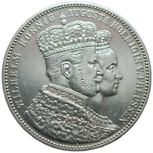 1861 Prussia Preussen Krönungs Thaler Wilhelm I Augusta UNC - Picture 1 of 2